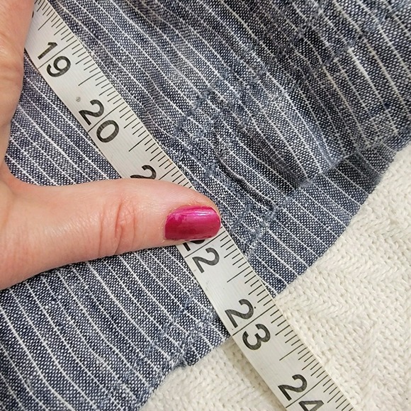 EILEEN FISHER Denim Blue 100% Linen Chambray Railroad Stripe Jacket Blazer Sz M - Picture 9 of 15